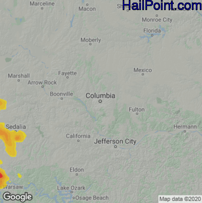 Hail Map for Columbia, MO Region on June 11, 2021