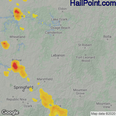 Hail Map for Lebanon, MO Region on June 11, 2021