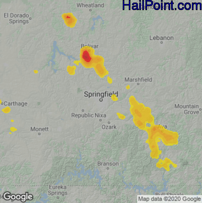 Hail Map for Springfield, MO Region on June 11, 2021