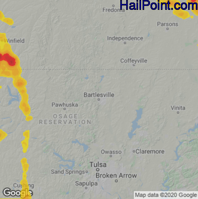 Hail Map for Bartlesville, OK Region on June 11, 2021