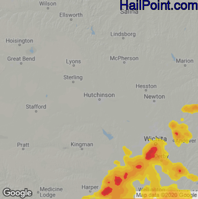 Hail Map for Hutchinson, KS Region on June 12, 2021