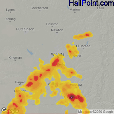 Hail Map for Wichita, KS Region on June 12, 2021
