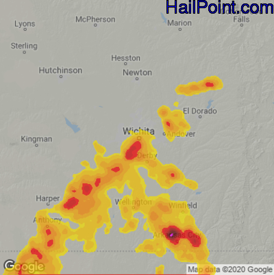 Hail Map for Wichita, KS Region on June 12, 2021 