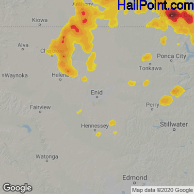 Hail Map for Enid, OK Region on June 12, 2021