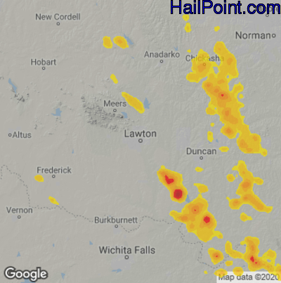 Hail Map for Lawton, OK Region on June 12, 2021 