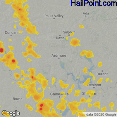 Hail Map for Ardmore, OK Region on June 12, 2021