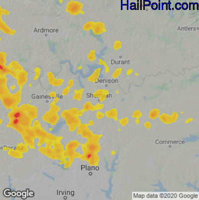 Hail Map for Sherman, TX Region on June 12, 2021