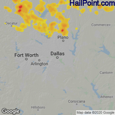 Hail Map for Dallas, TX Region on June 12, 2021