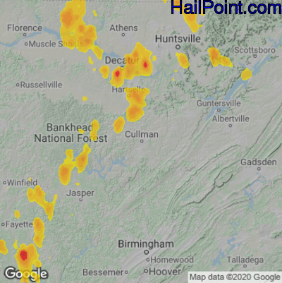 Hail Map for Cullman, AL Region on June 12, 2021 