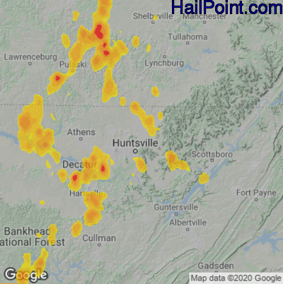 Hail Map for Huntsville, AL Region on June 12, 2021