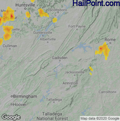 Hail Map for Gadsen, AL Region on June 12, 2021