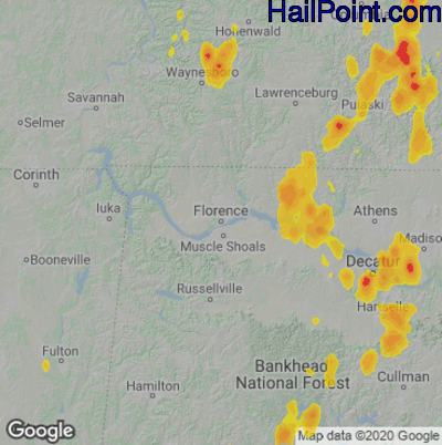 Hail Map for Florence, AL Region on June 12, 2021