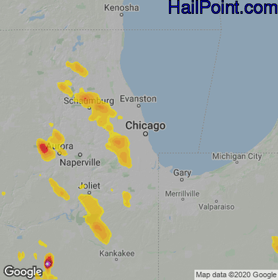 Hail Map for Chicago, IL Region on June 12, 2021