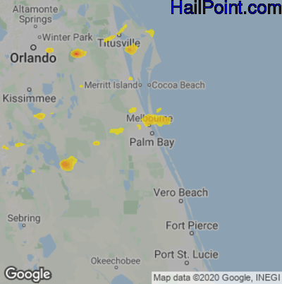 Hail Map for Palm Bay, FL Region on June 12, 2021