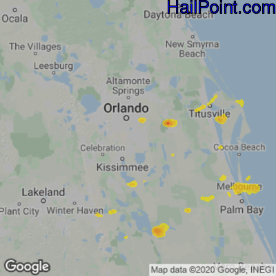 Hail Map for Orlando, FL Region on June 12, 2021