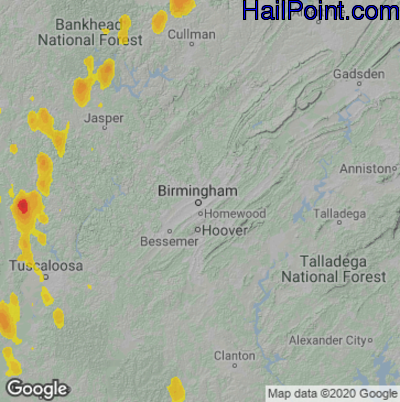 Hail Map for Birmingham, AL Region on June 12, 2021