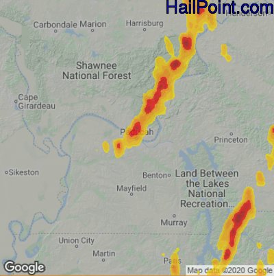 Hail Map for Paducah, KY Region on June 12, 2021