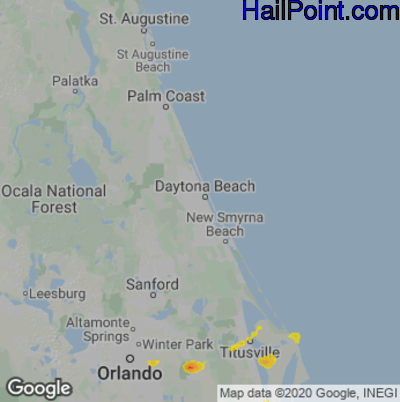 Hail Map for Daytona Beach, FL Region on June 12, 2021