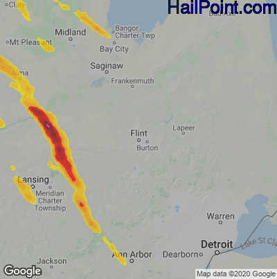 Hail Map for Flint, MI Region on June 12, 2021