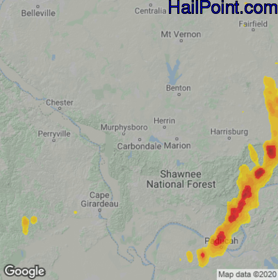 Hail Map for Carbondale, IL Region on June 12, 2021