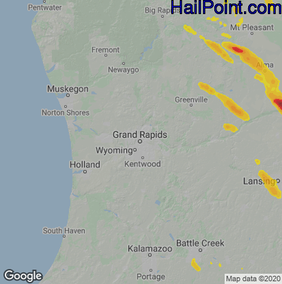 Hail Map for Grand Rapids, MI Region on June 12, 2021