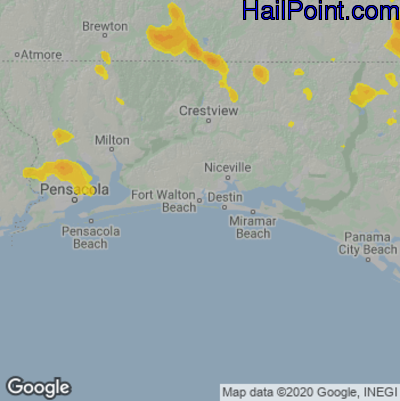 Hail Map for Fort Walton Beach, FL Region on June 12, 2021
