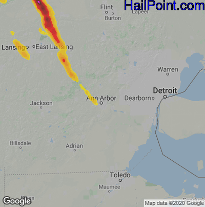 Hail Map for Ann Arbor, MI Region on June 12, 2021