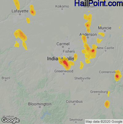 Hail Map for Indianapolis, IN Region on June 12, 2021