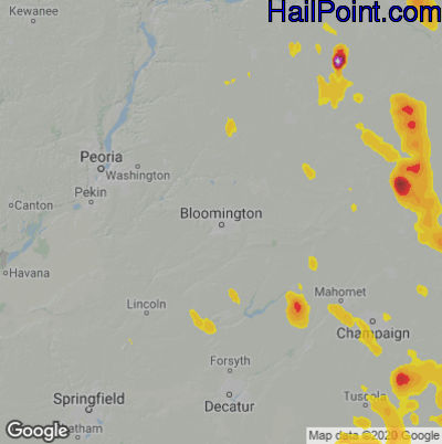 Hail Map for Bloomington, IL Region on June 12, 2021