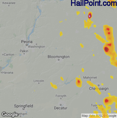 Hail Map for Bloomington, IL Region on June 12, 2021 