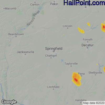 Hail Map for Springfield, IL Region on June 12, 2021