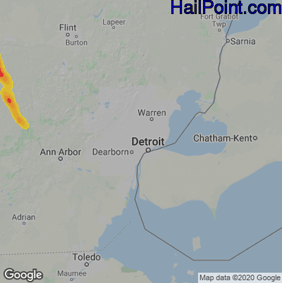 Hail Map for Detroit, MI Region on June 12, 2021
