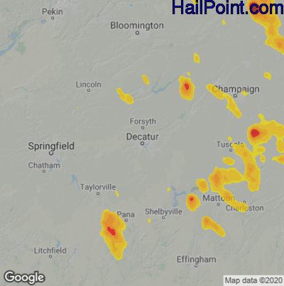 Hail Map for Decatur, IL Region on June 12, 2021