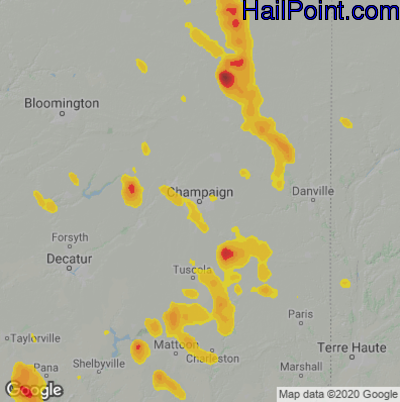 Hail Map for Champaign, IL Region on June 12, 2021 