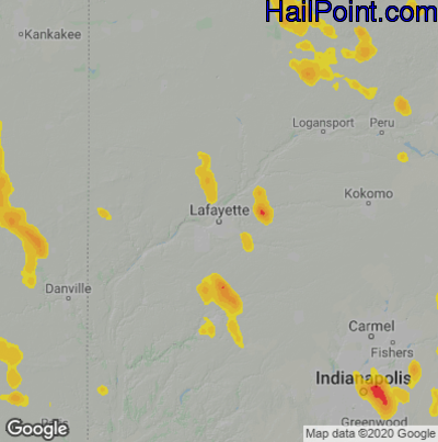 Hail Map for Layfette, IN Region on June 12, 2021