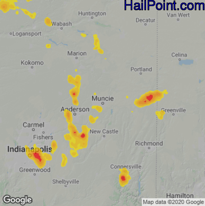Hail Map for Muncie, IN Region on June 12, 2021
