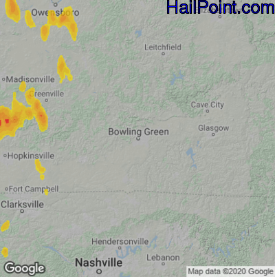 Hail Map for Bowling Green, KY Region on June 12, 2021