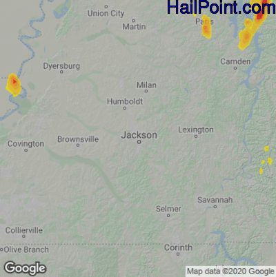 Hail Map for Jackson, TN Region on June 12, 2021 