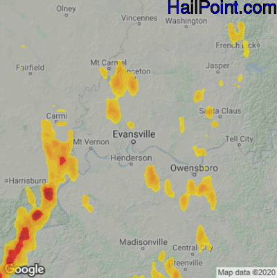 Hail Map for Evansville, IN Region on June 12, 2021