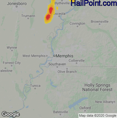 Hail Map for Memphis, TN Region on June 12, 2021