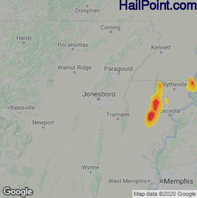 Hail Map for Jonesboro, AR Region on June 12, 2021