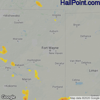 Hail Map for Fort Wayne, IN Region on June 12, 2021