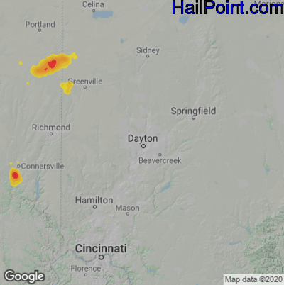 Hail Map for Dayton, OH Region on June 12, 2021