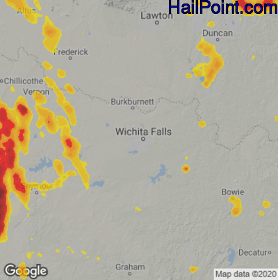 Hail Map for Wichita Falls, TX Region on June 13, 2021