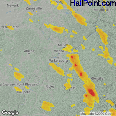 Hail Map for Parkersburg, WV Region on June 13, 2021