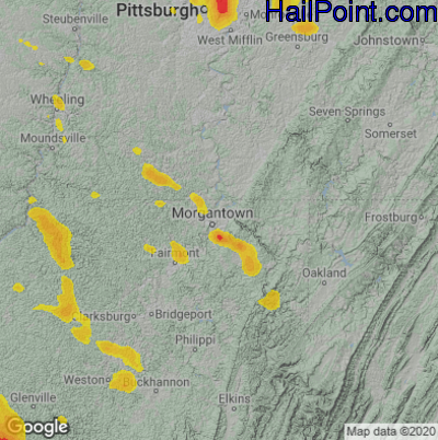 Hail Map for Morgantown, WV Region on June 13, 2021