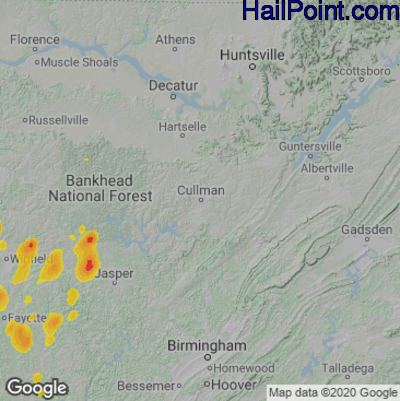 Hail Map for Cullman, AL Region on June 13, 2021