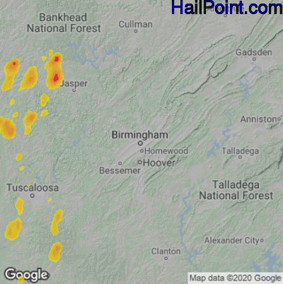 Hail Map for Birmingham, AL Region on June 13, 2021