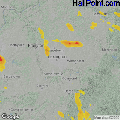 Hail Map for Lexington, KY Region on June 13, 2021