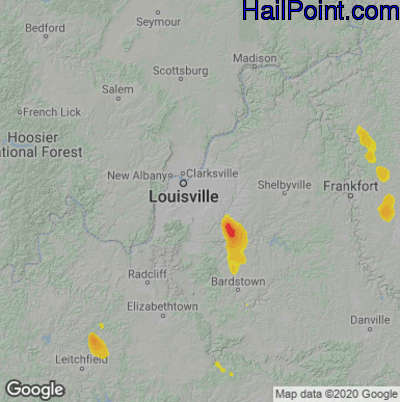 Hail Map for Louisville, KY Region on June 13, 2021